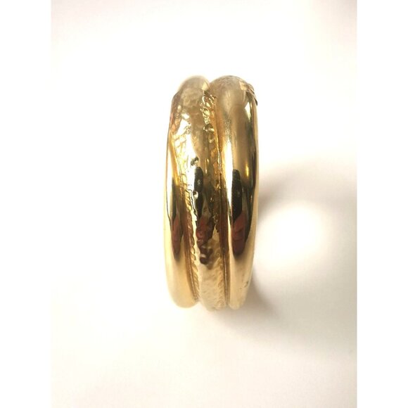 Gold Tone Clamper Bracelet Medium, Hinged, Wide, Runway, Vintage - Picture 6 of 9